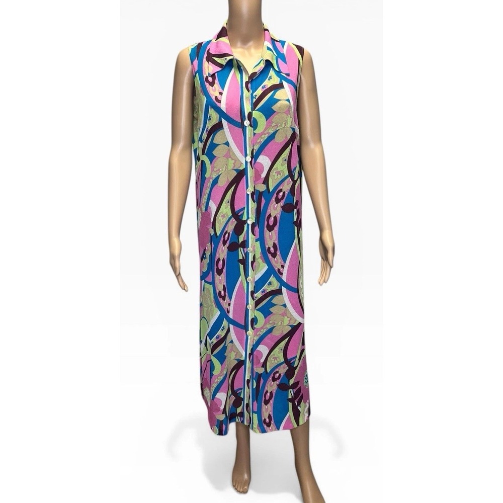 VTG Aquasuit La Perla Swim Cover Up Shirt Dress Psychadelic Sheer 70s 48 / 12